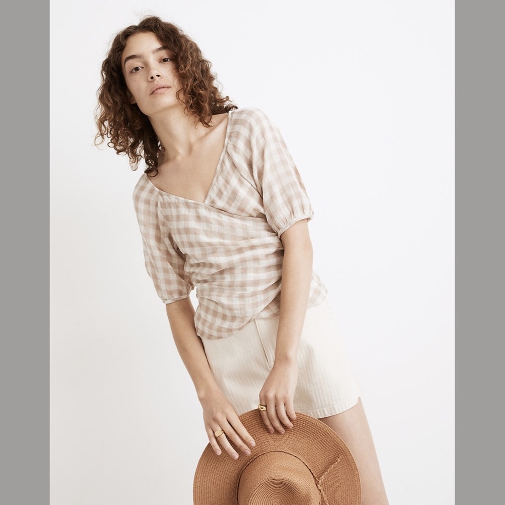 NWT Madewell Sweetheart Wrap Top Gingham Check XS